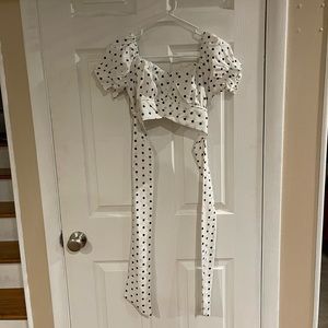 White w/ Black Polka Dot Crop Top!